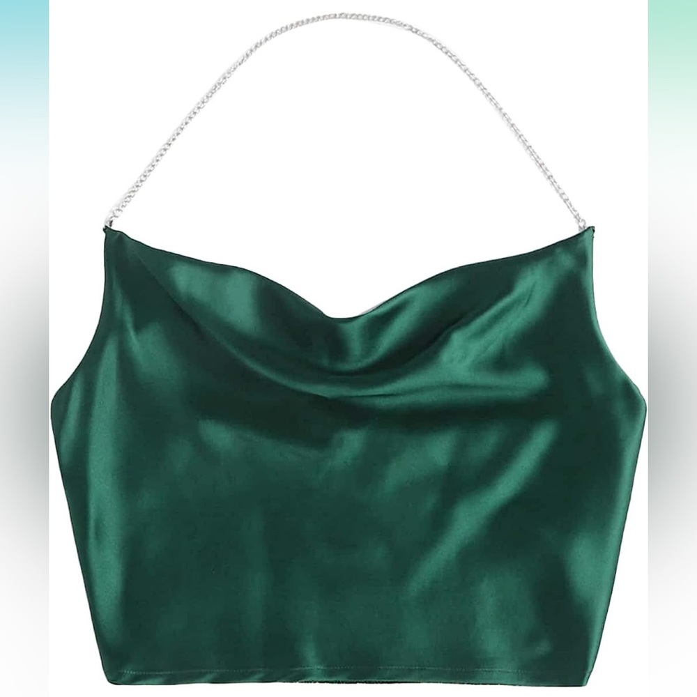 NWOT Satin Slouch Neck Crop Top